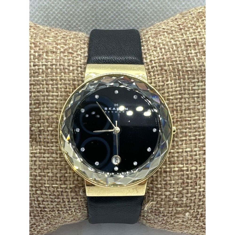 Skagen Denmark SKW2124 Women Black Leather Analog Dial Quartz Wrist Watch AEA337